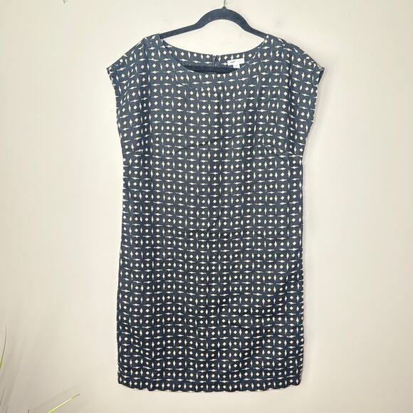 J.Jill 100% Linen Black Tan Geometric Sheath Dress Size Small Cap Sleeves Summer - Picture 1 of 9